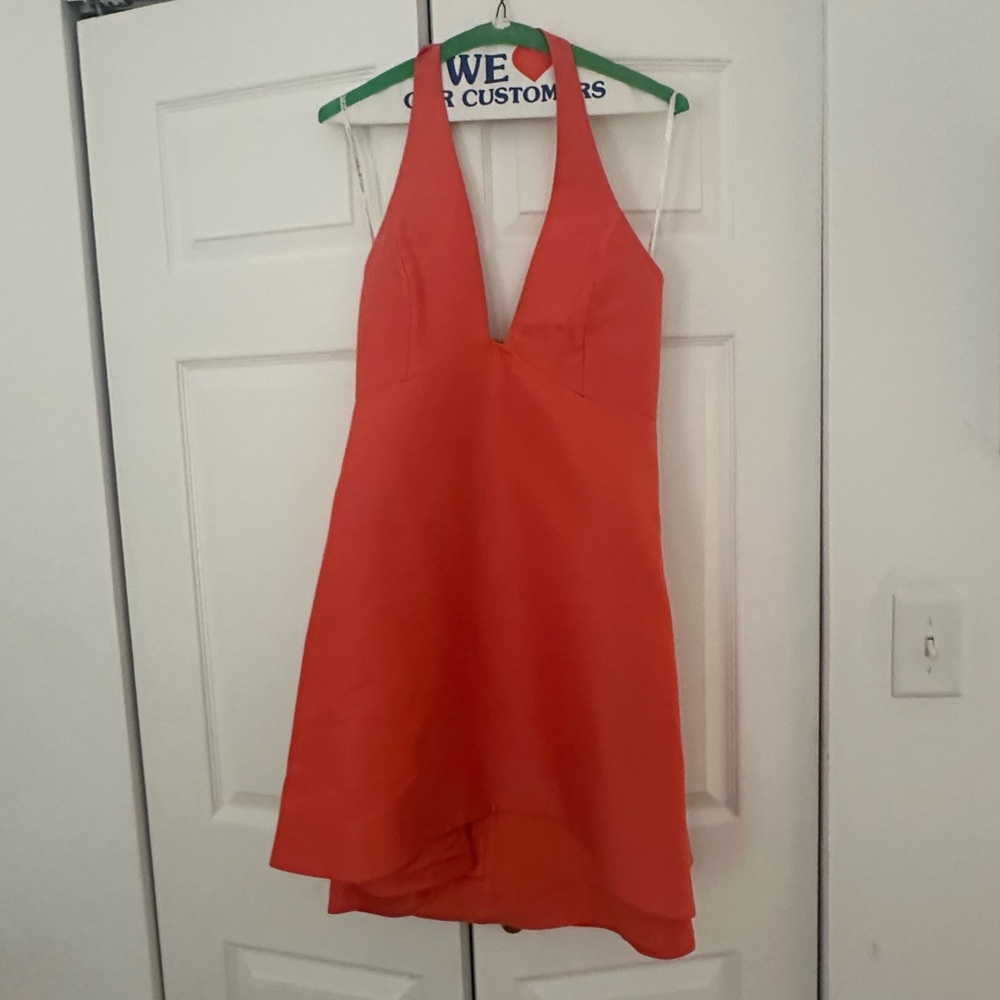 Halston Heritage high low coral halter dress, 6